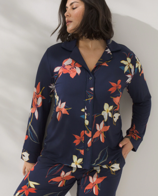Long Sleeve Notch Collar Pajama Top