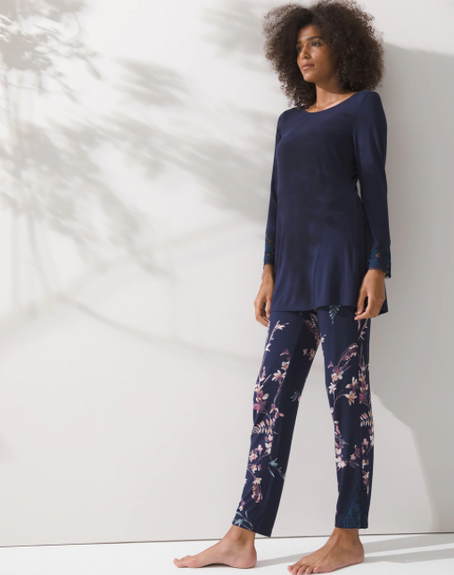 Lure's Lace Trim Long Sleeve Ankle Pajama Set